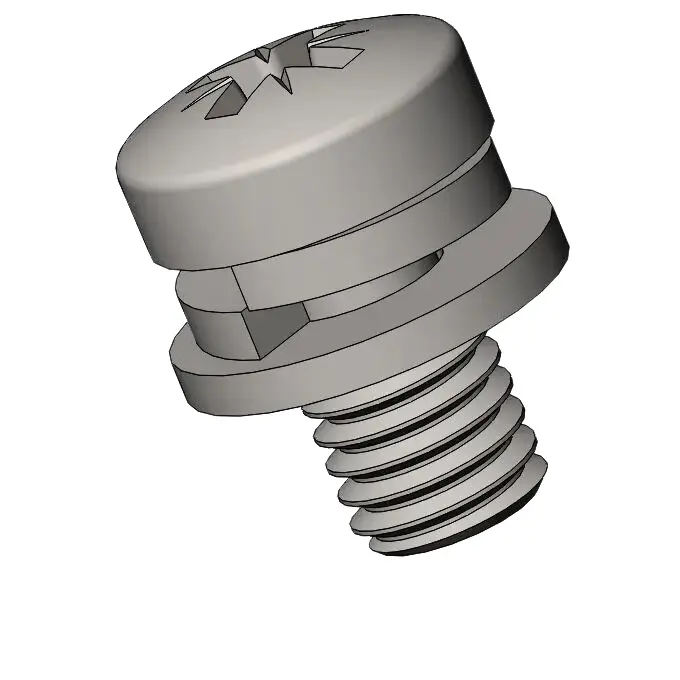 M5 x 9mm Pan Head Pozi SEMS Screws with Spring and Flat Washer SUS304 Stainless Steel Inox