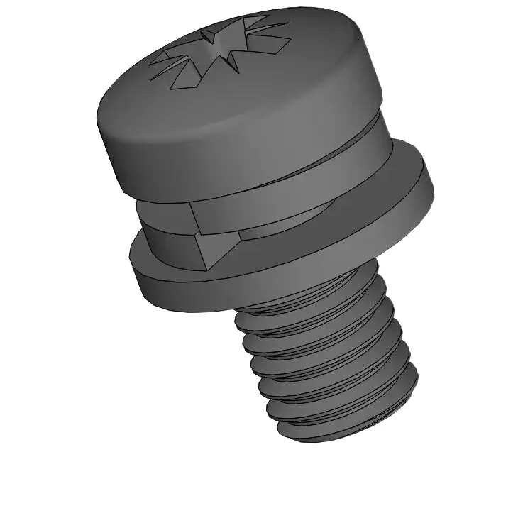 M5 x 10mm Pan Head Pozi SEMS Screws with Spring and Flat Washer Steel Black