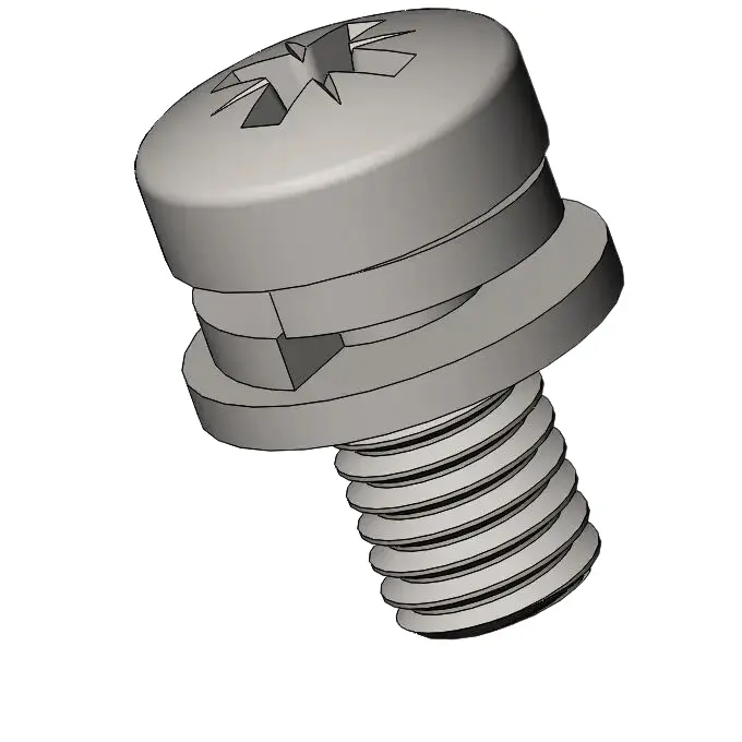 M5 x 10mm Pan Head Pozi SEMS Screws with Spring and Flat Washer SUS304 Stainless Steel Inox