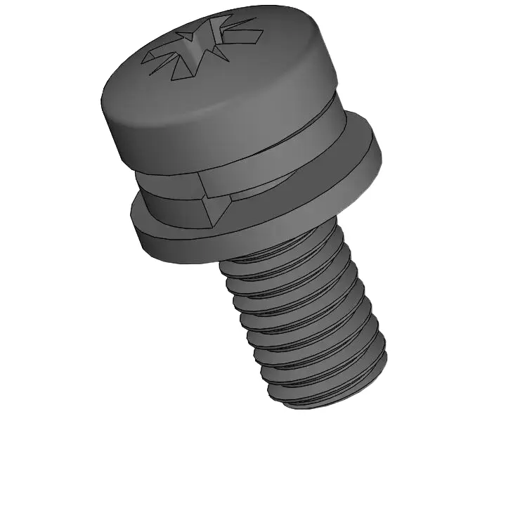 M5 x 12mm Pan Head Pozi SEMS Screws with Spring and Flat Washer Steel Black