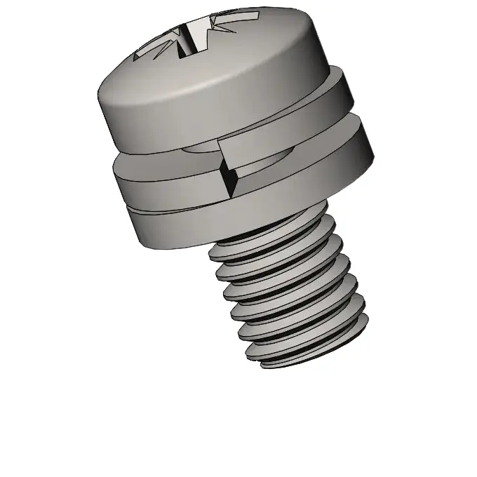 M6 x 12mm Pan Head Pozi SEMS Screws with Spring and Flat Washer SUS304 Stainless Steel Inox