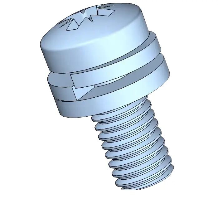 M6 x 14mm Pan Head Pozi SEMS Screws with Spring and Flat Washer Steel Blue Zinc Plated