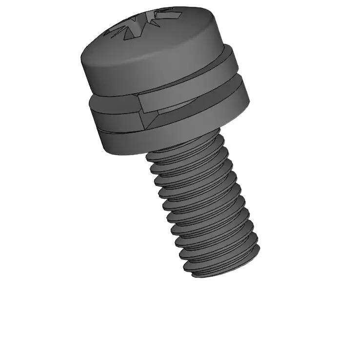 M6 x 16mm Pan Head Pozi SEMS Screws with Spring and Flat Washer Steel Black