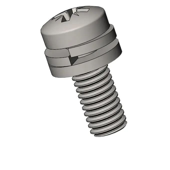 M6 x 16mm Pan Head Pozi SEMS Screws with Spring and Flat Washer SUS304 Stainless Steel Inox