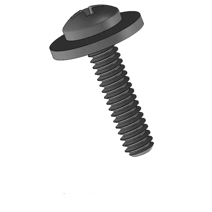3-48 x 7/16" Pan Head Phillips SEMS Screws with Flat Washer Steel Black