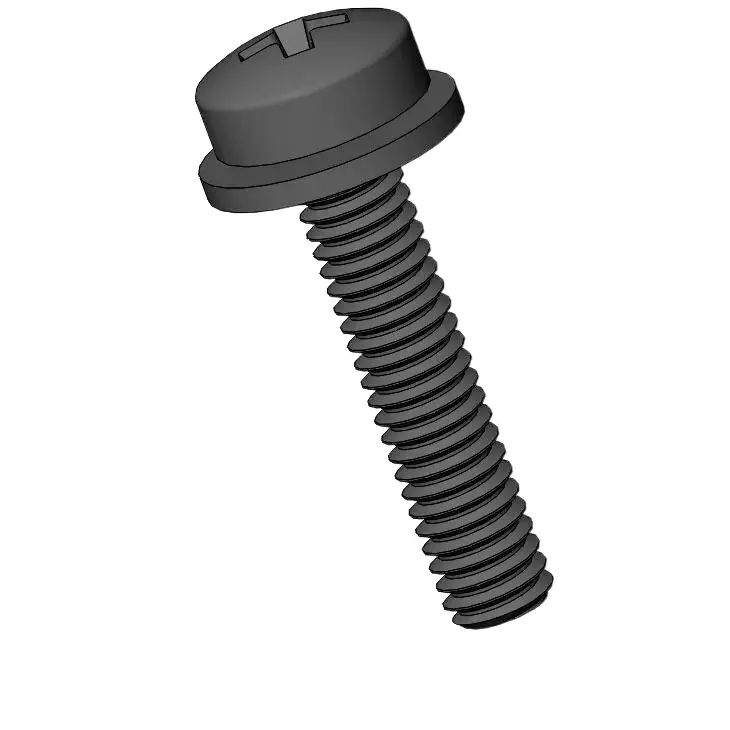 M2.5 x 12mm Pan Head Phillips SEMS Screws with Flat Washer Steel Black