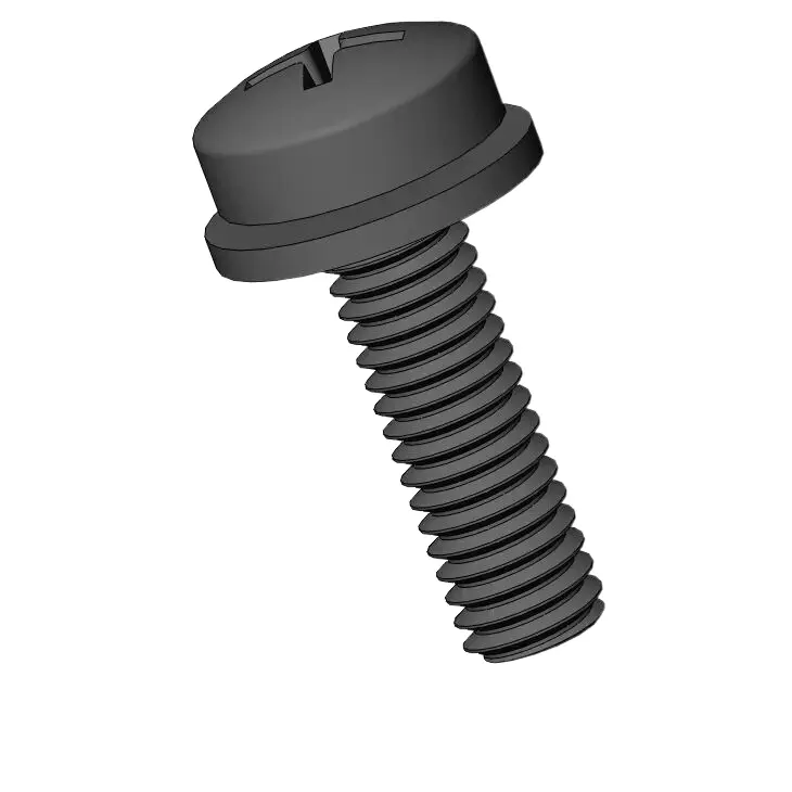 M3.5 x 12mm Pan Head Phillips SEMS Screws with Flat Washer Steel Black