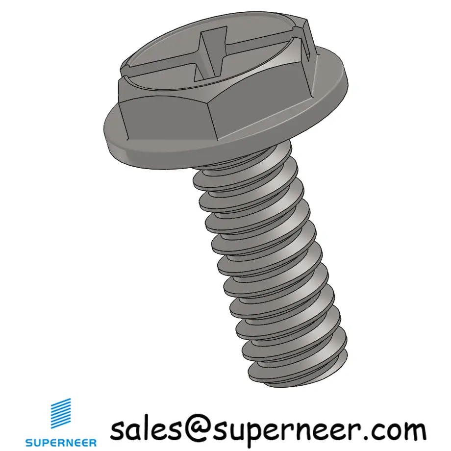 6-32 x 3/8" Indented Hex Washer Head Phillips Slot Machine Screw SUS304 Stainless Steel Inox