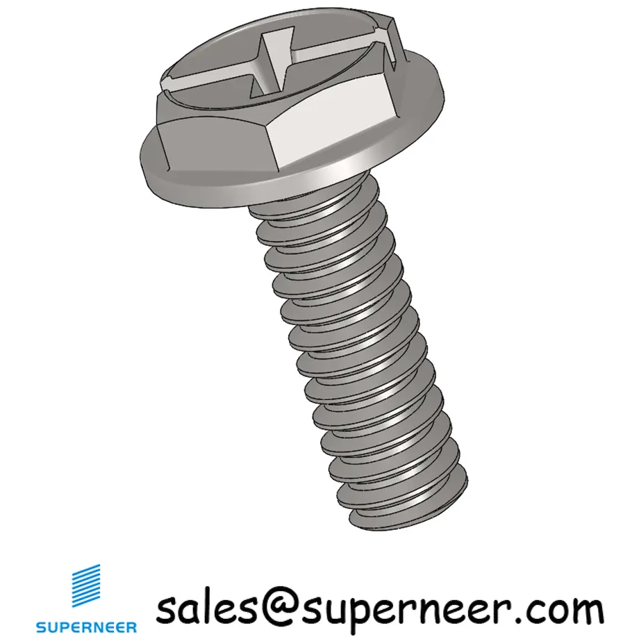 6-32 x 7/16“ Indented Hex Washer Head Phillips Slot Machine Screw SUS304 Stainless Steel Inox