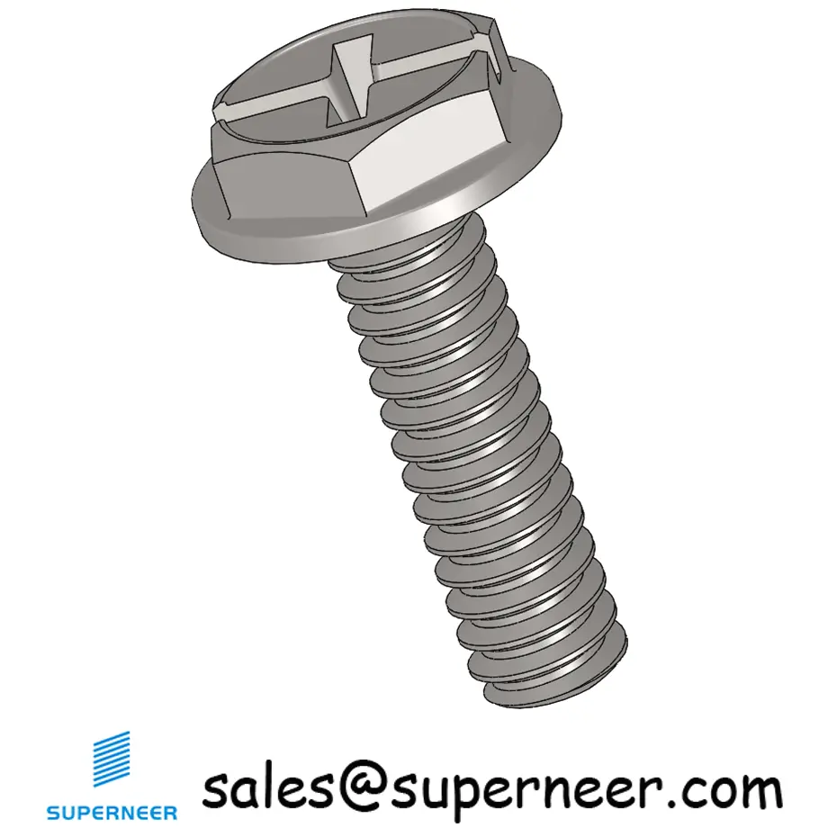 6-32 x 1/2" Indented Hex Washer Head Phillips Slot Machine Screw SUS304 Stainless Steel Inox