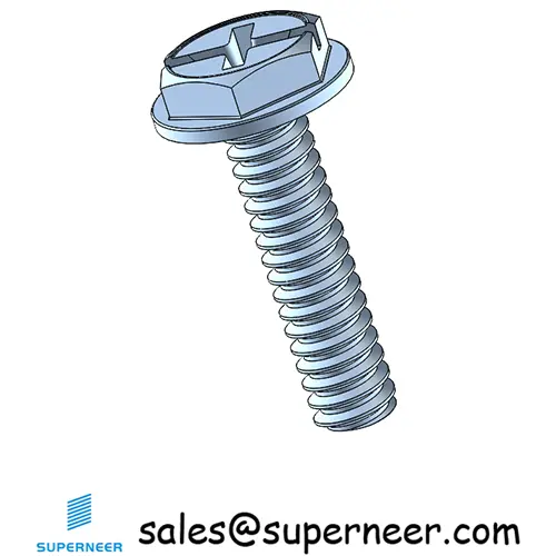 6-32 x 9/16“ Indented Hex Washer Head Phillips Slot Machine Screw Steel Blue Zinc Plated