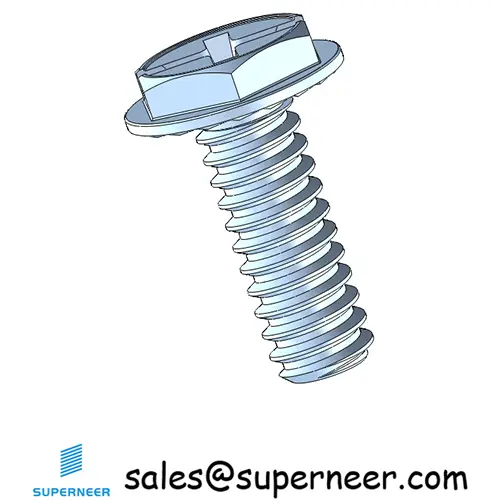 4-40 x 5/16" Indented Hex Washer Serrated Head Phillips Slot Machine Screw Steel Blue Zinc Plated