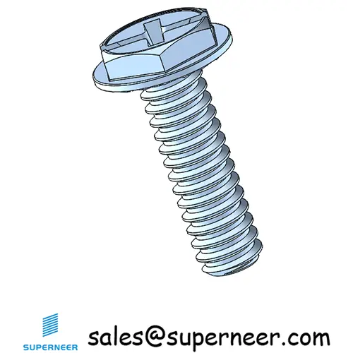 4-40 x 3/8" Indented Hex Washer Serrated Head Phillips Slot Machine Screw Steel Blue Zinc Plated