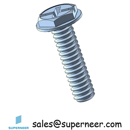 4-40 x 7/16“ Indented Hex Washer Serrated Head Phillips Slot Machine Screw Steel Blue Zinc Plated