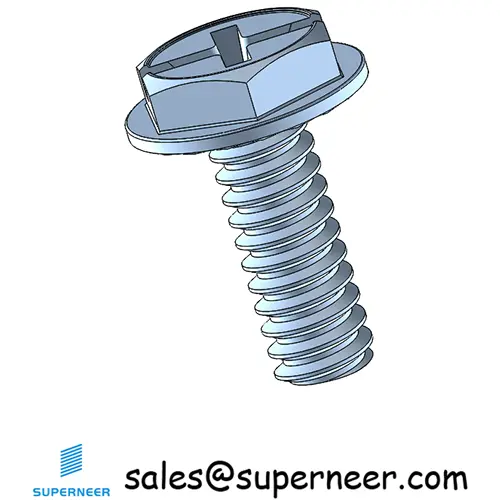 6-32 x 3/8" Indented Hex Washer Serrated Head Phillips Slot Machine Screw Steel Blue Zinc Plated