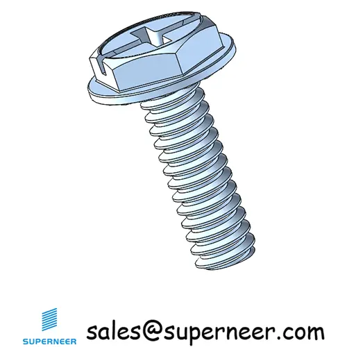 6-32 x 7/16“ Indented Hex Washer Serrated Head Phillips Slot Machine Screw Steel Blue Zinc Plated