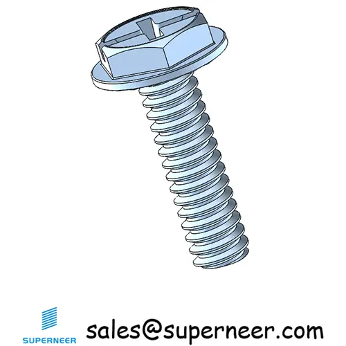 6-32 x 1/2" Indented Hex Washer Serrated Head Phillips Slot Machine Screw Steel Blue Zinc Plated