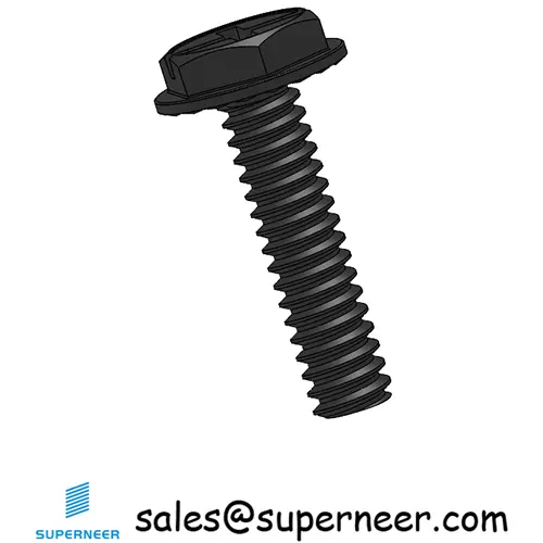 6-32 x 9/16“ Indented Hex Washer Serrated Head Phillips Slot Machine Screw Steel Black