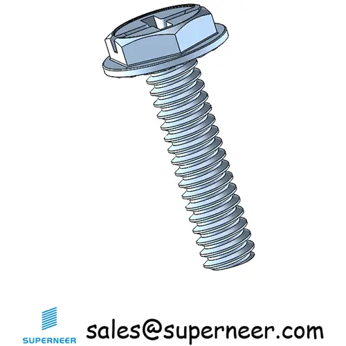 6-32 x 9/16“ Indented Hex Washer Serrated Head Phillips Slot Machine Screw Steel Blue Zinc Plated