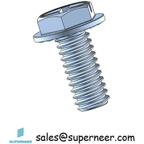 8-32 x 3/8" Indented Hex Washer Serrated Head Phillips Slot Machine Screw Steel Blue Zinc Plated