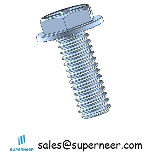 8-32 x 7/16“ Indented Hex Washer Serrated Head Phillips Slot Machine Screw Steel Blue Zinc Plated