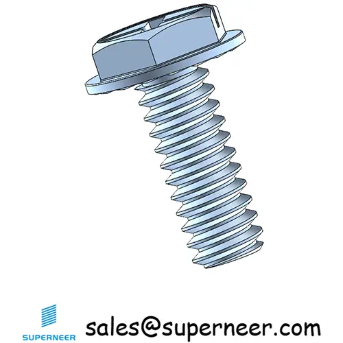 10-32 x 1/2" Indented Hex Washer Serrated Head Phillips Slot Machine Screw Steel Blue Zinc Plated