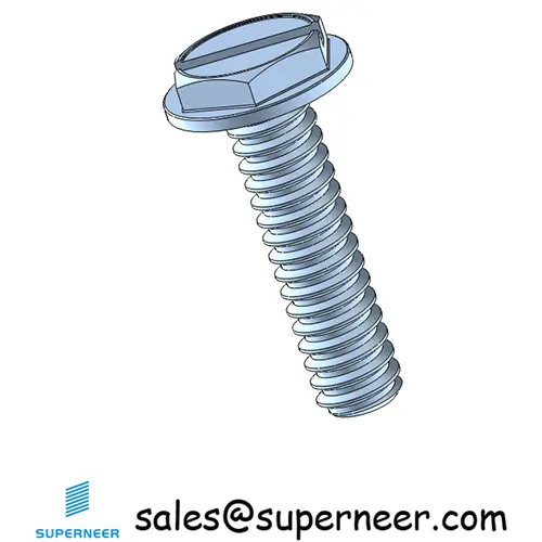 4-40 x 7/16“ Indented Hex Washer Head Slotted Machine Screw Steel Blue Zinc Plated
