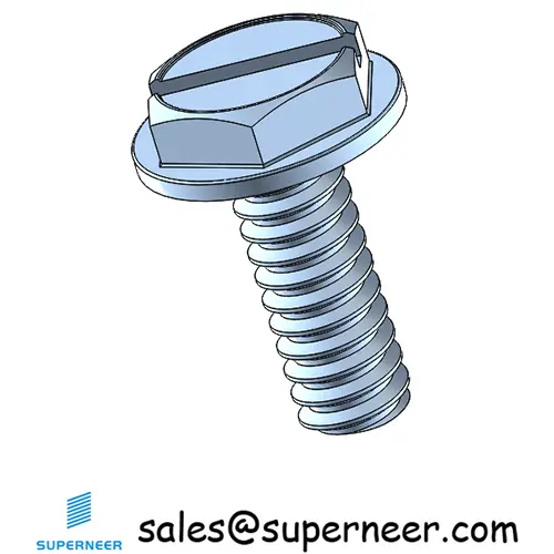 6-32 x 3/8" Indented Hex Washer Head Slotted Machine Screw Steel Blue Zinc Plated