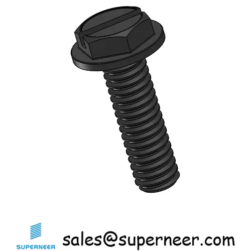 8-32 x 9/16“ Indented Hex Washer Head Slotted Machine Screw Steel Black