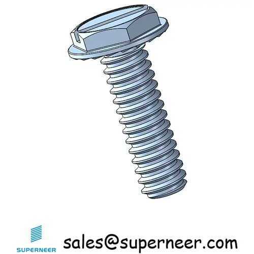 4-40 x 3/8" Indented Hex Washer Serrated Head Slotted Machine Screw Steel Blue Zinc Plated