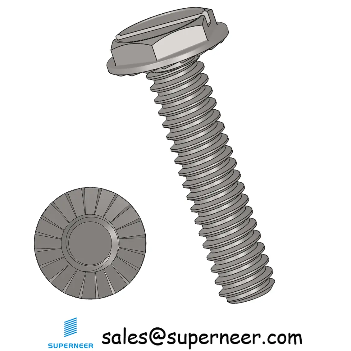 4-40 x 1/2" Indented Hex Washer Serrated Head Slotted Machine Screw SUS304 Stainless Steel Inox