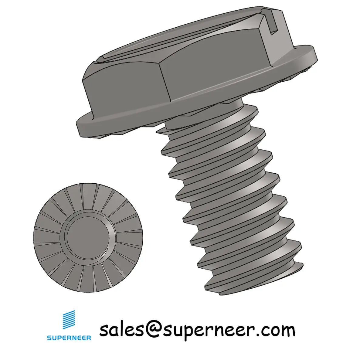 6-32 x 1/4" Indented Hex Washer Serrated Head Slotted Machine Screw SUS304 Stainless Steel Inox