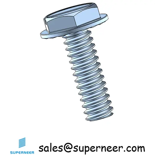 6-32 x 7/16“ Indented Hex Washer Serrated Head Slotted Machine Screw Steel Blue Zinc Plated