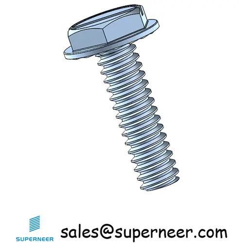 6-32 x 1/2" Indented Hex Washer Serrated Head Slotted Machine Screw Steel Blue Zinc Plated