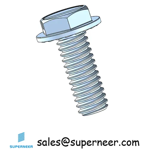 8-32 x 7/16“ Indented Hex Washer Serrated Head Slotted Machine Screw Steel Blue Zinc Plated