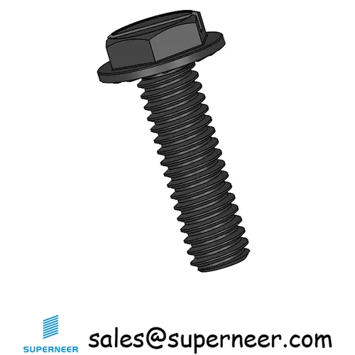 8-32 x 9/16“ Indented Hex Washer Serrated Head Slotted Machine Screw Steel Black