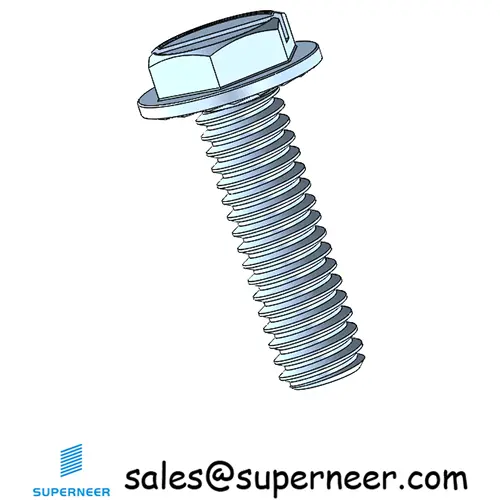 8-32 x 9/16“ Indented Hex Washer Serrated Head Slotted Machine Screw Steel Blue Zinc Plated