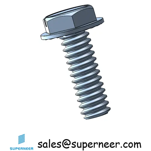 10-32 x 9/16“ Indented Hex Washer Serrated Head Slotted Machine Screw Steel Blue Zinc Plated