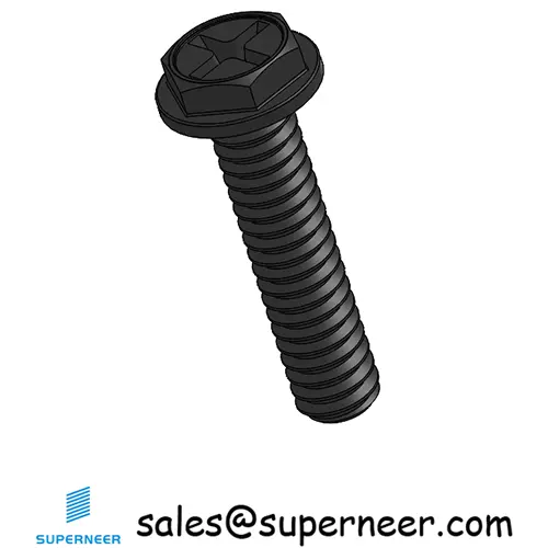 2-56 x 3/8" Indented Hex Washer Head Phillips Machine Screw Steel Black