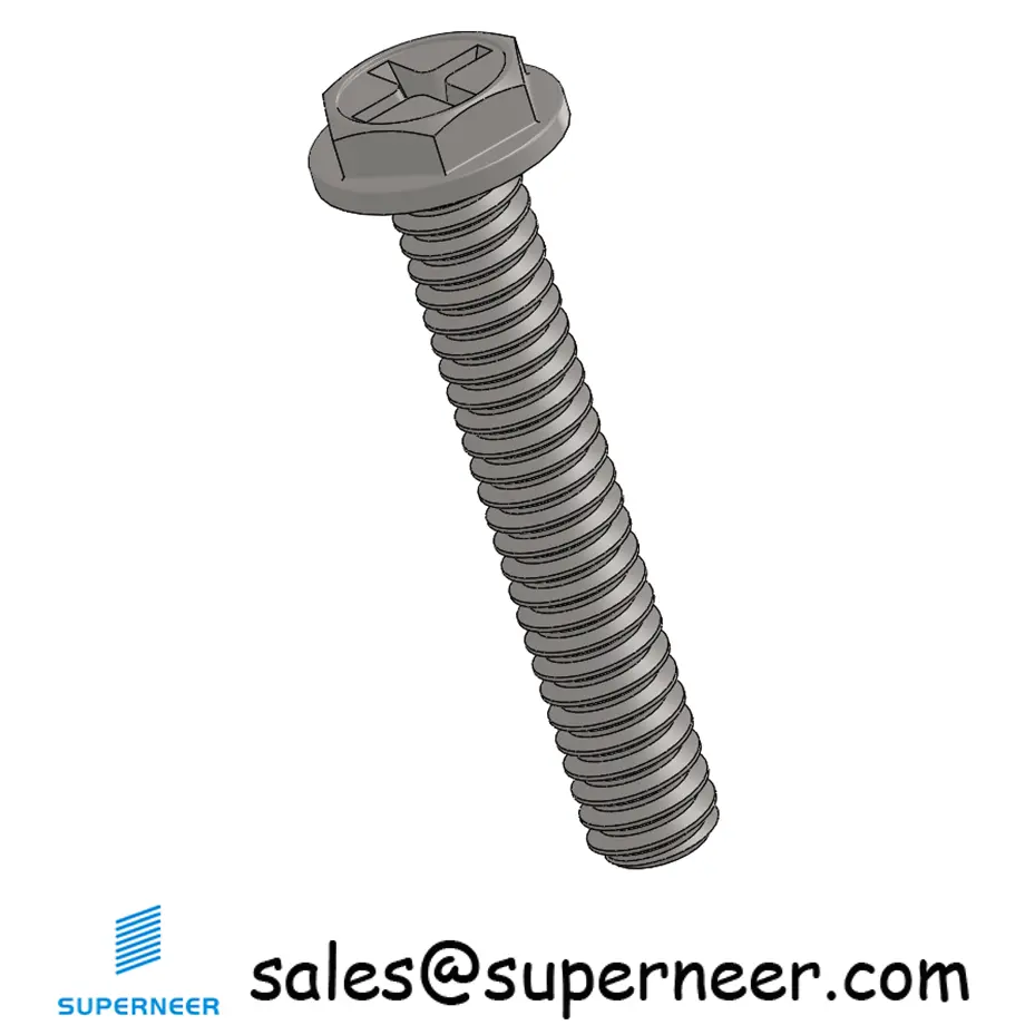 2-56 x 1/2" Indented Hex Washer Head Phillips Machine Screw SUS304 Stainless Steel Inox