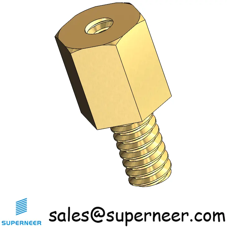 6-32 x 9/32" Male-Female Threaded Hex Standoffs Inch Brass Material