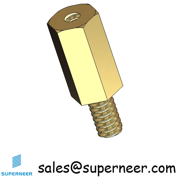 6-32 x 15/32" Male-Female Threaded Hex Standoffs Inch Brass Material