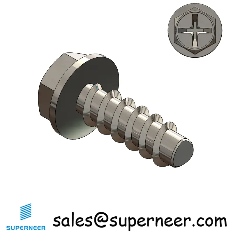 2 × 1/4" Hex Washer Head Phillips Thread Forming inch Screws for Plastic  SUS304 Stainless Steel Inox