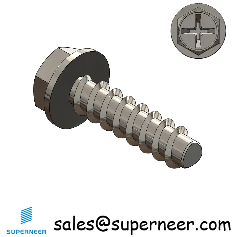 2 × 5/16" Hex Washer Head Phillips Thread Forming inch Screws for Plastic  SUS304 Stainless Steel Inox