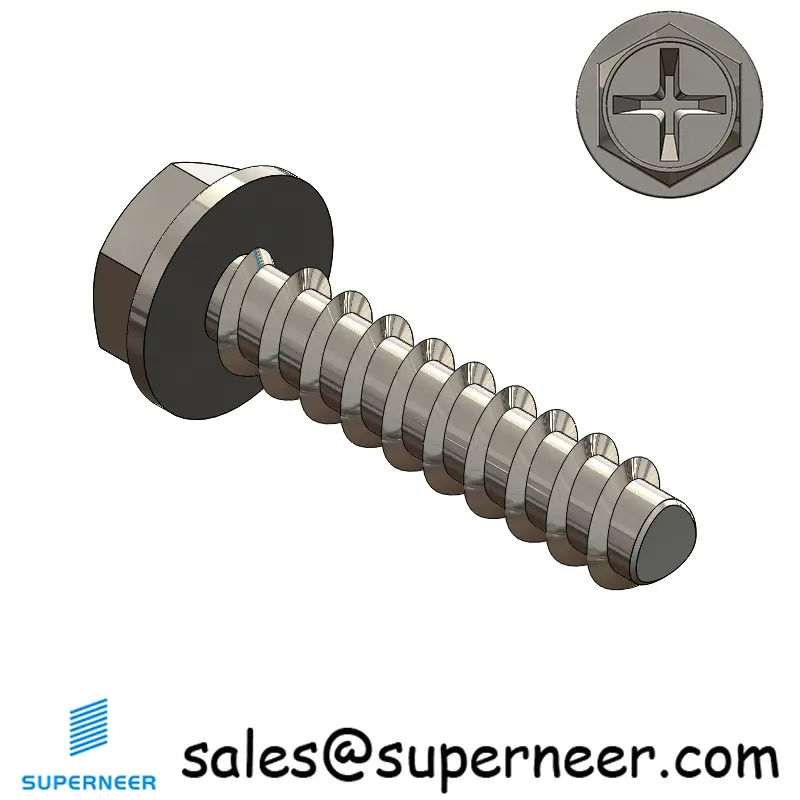 2 × 3/8" Hex Washer Head Phillips Thread Forming inch Screws for Plastic  SUS304 Stainless Steel Inox