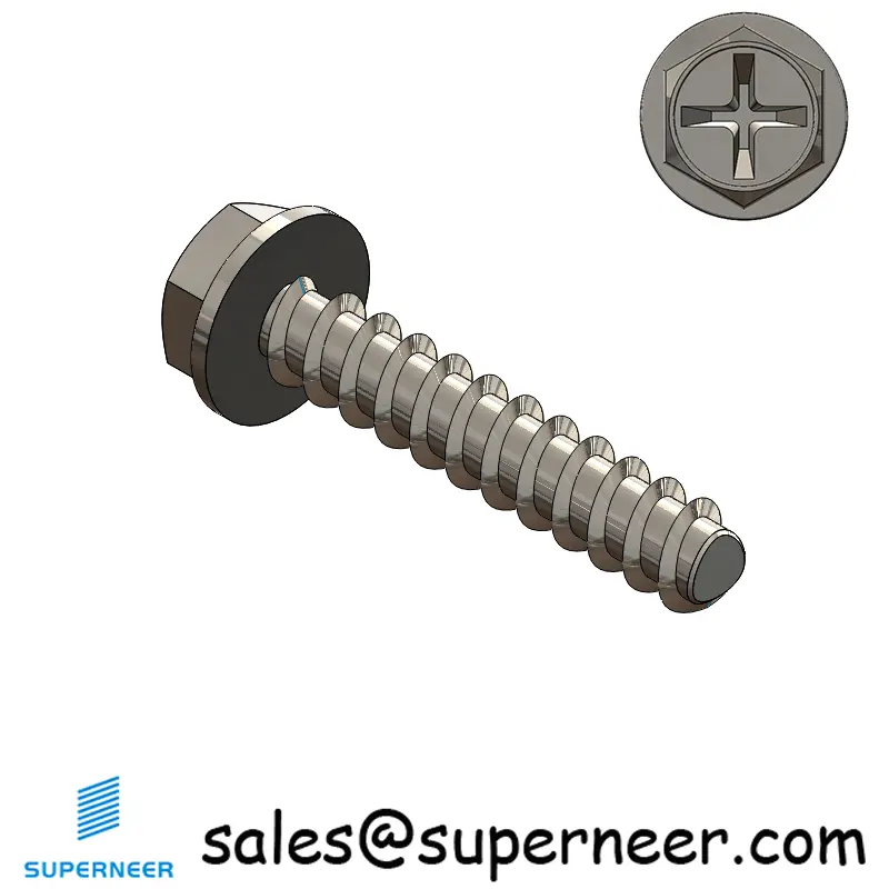 2 × 7/16" Hex Washer Head Phillips Thread Forming inch Screws for Plastic  SUS304 Stainless Steel Inox