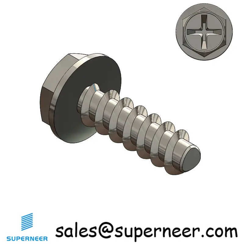 4 × 3/8" Hex Washer Head Phillips Thread Forming inch Screws for Plastic  SUS304 Stainless Steel Inox