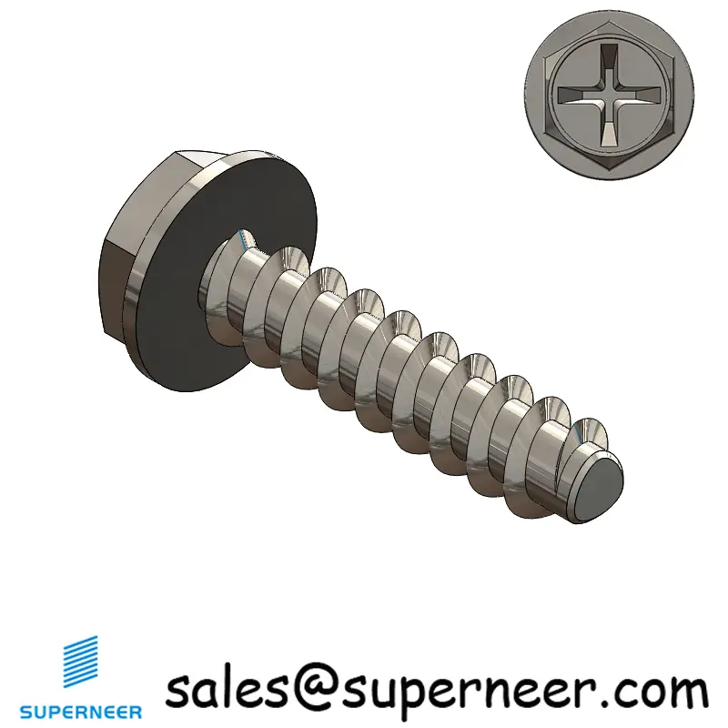 4 × 1/2" Hex Washer Head Phillips Thread Forming inch Screws for Plastic  SUS304 Stainless Steel Inox