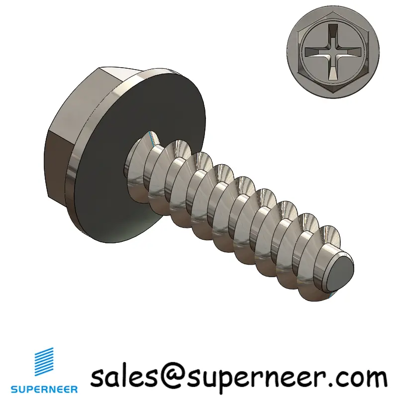 6 × 1/2" Hex Washer Head Phillips Thread Forming inch Screws for Plastic  SUS304 Stainless Steel Inox