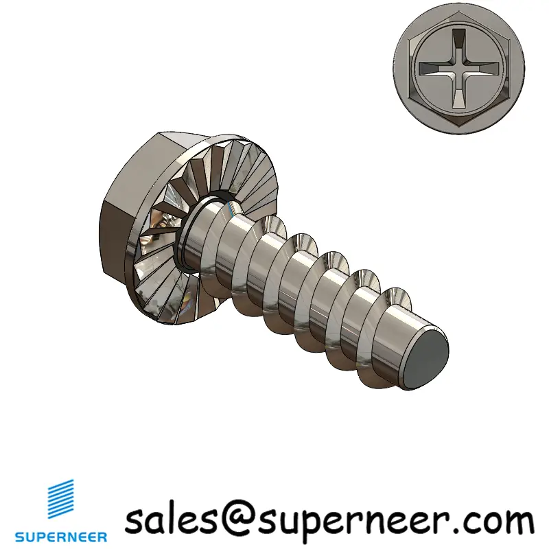 2 × 1/4" Hex Washer Serration Head Phillips Thread Forming inch Screws for Plastic  SUS304 Stainless Steel Inox